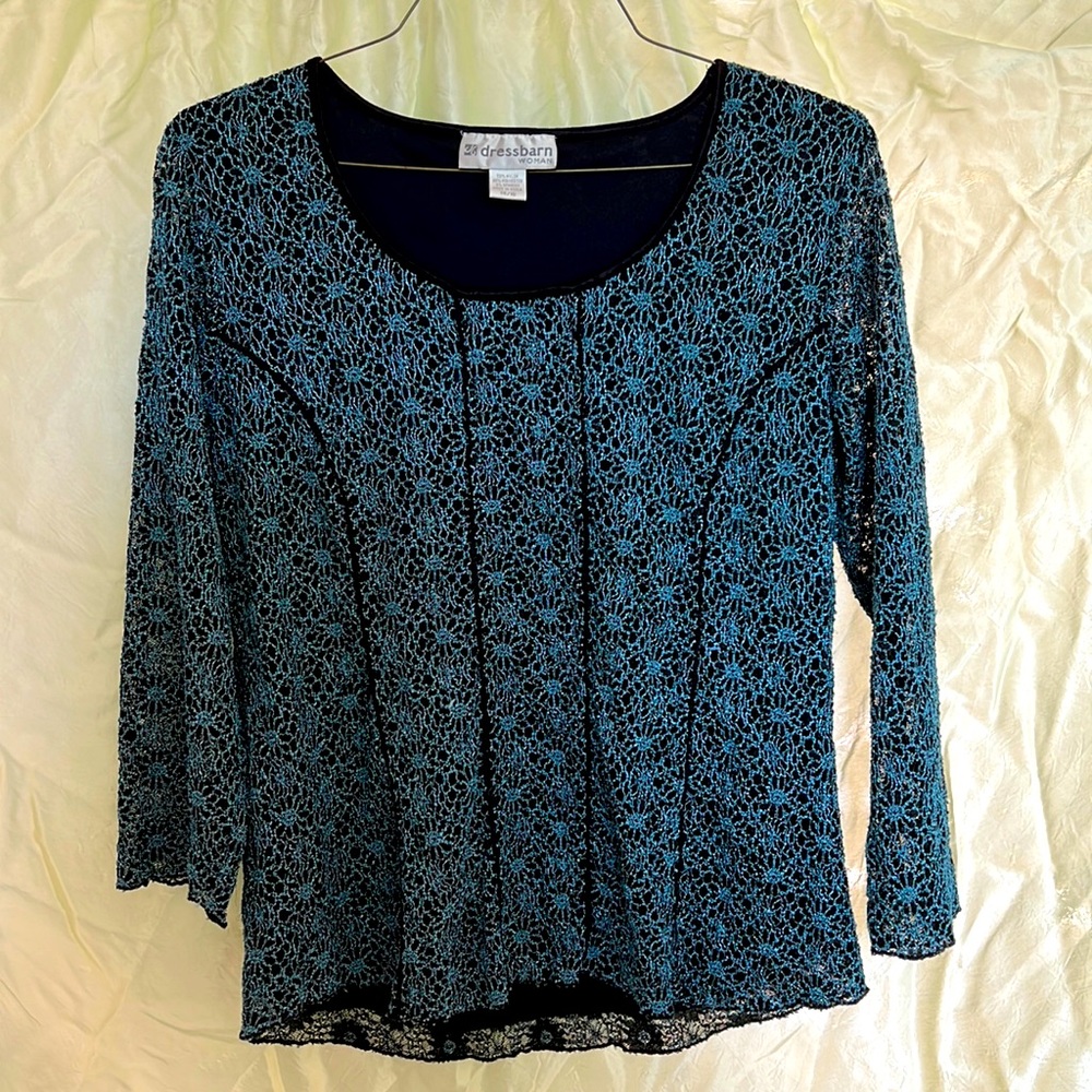 Size 14/16, great condition, blue lace top and black lining